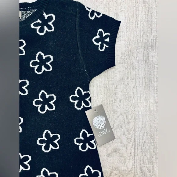 NWT Vince Camuto Black & White Floral Sweater Dress 6X - Picture 5 of 6